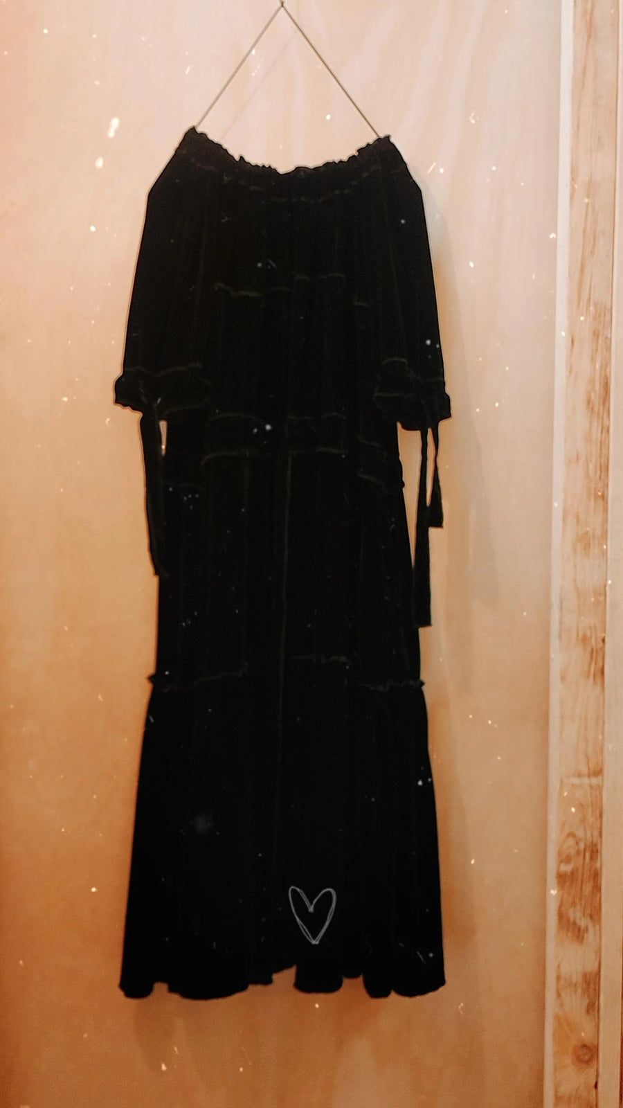 Volant dress (silk velvet) Black