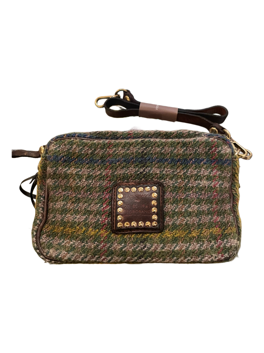 Genziana Cross-body bag in Green - Cognac tartan fabric