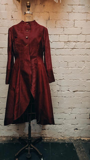 Maxi riding coat (Linen) - herringbone burgundy