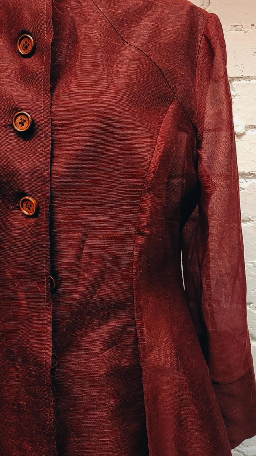 Maxi riding coat (Linen) - herringbone burgundy