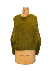 Alpaca hand knit batwing tie back sweater - Chartreuse