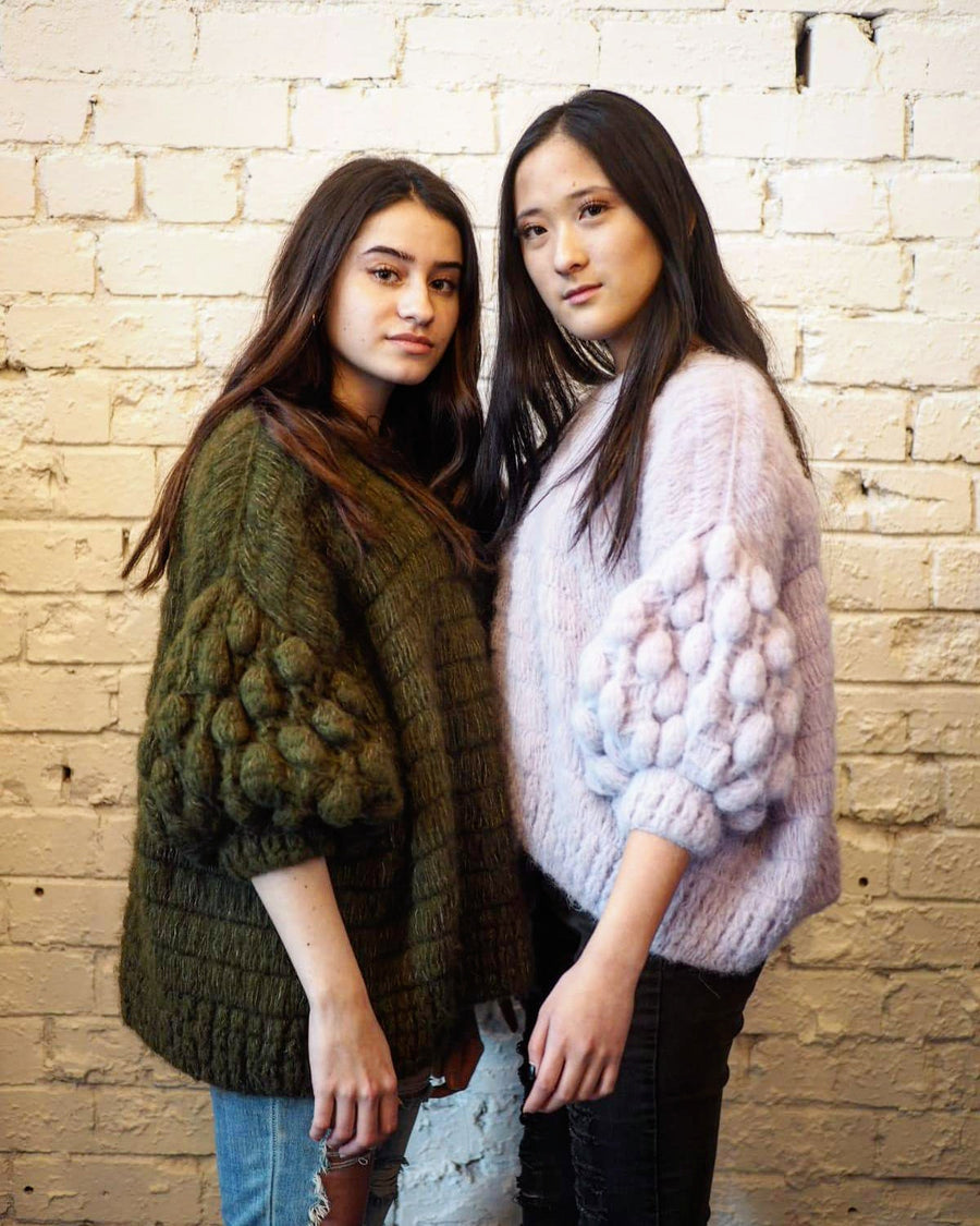 Hand Crochet Bluson With Pompom Sleeves (Alpaca) - Navy