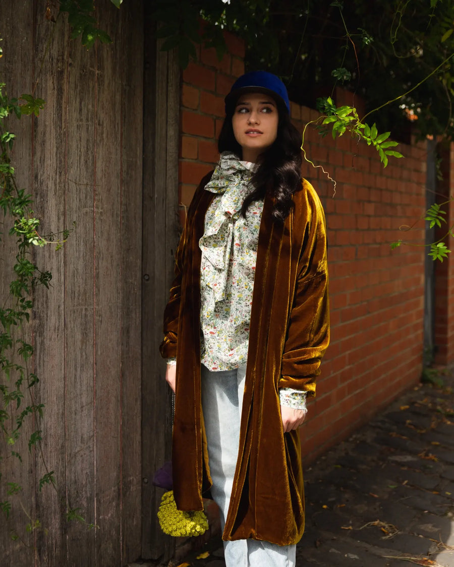 Cocoon Coat (Silk Velvet ) - Khaki Green