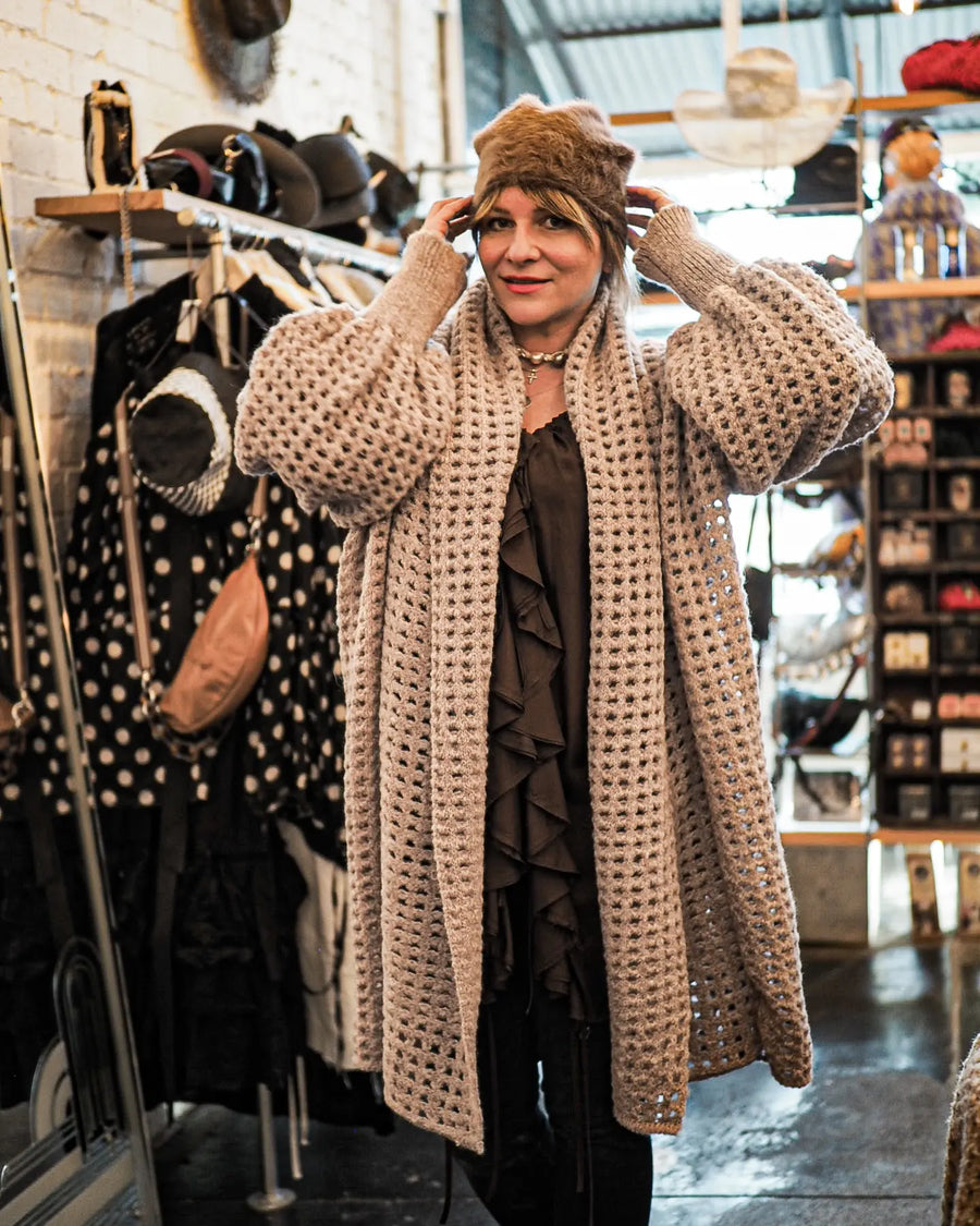 Balloon Sleeve Coatigan (Alpaca) - Mocca Marble