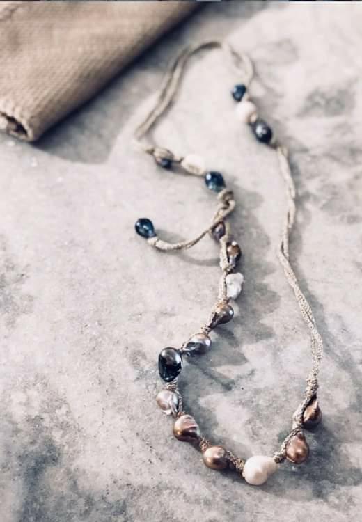 South Sea Baroque Pearls Necklace With Metallic Silver Silk (Multicolour Pearls)