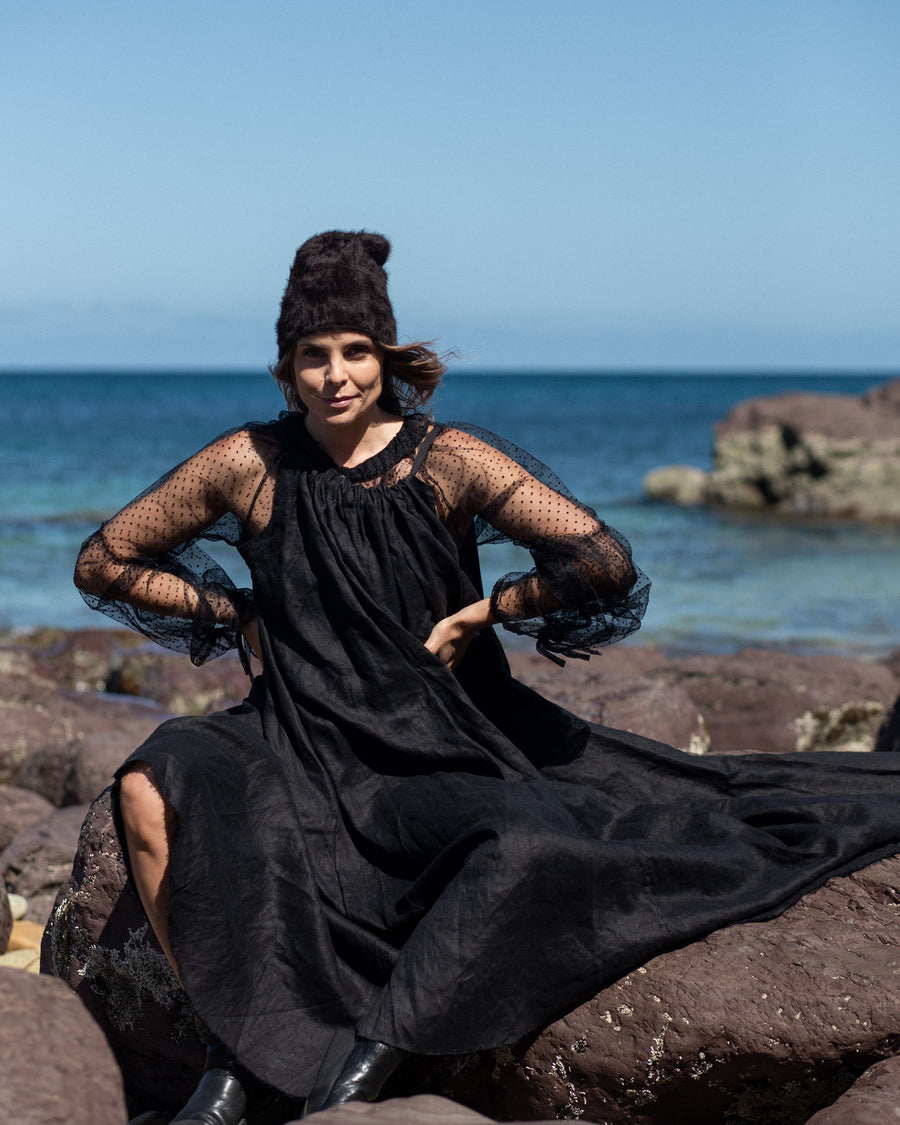 The Cuffia Angora beanie - Black by Milliner Reinhard Plank