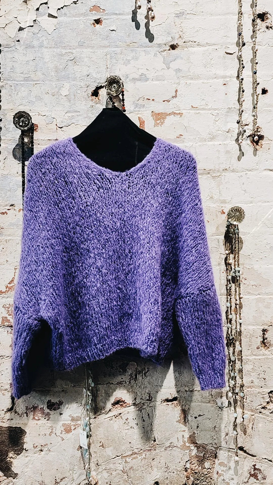 Hand Knit Batwing Sweater (Alpaca) - Candy Pink