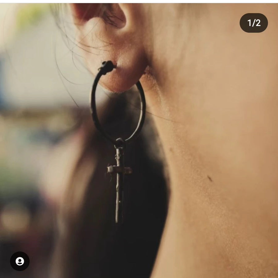 Lee brennan hoop + oxidised cross earrings