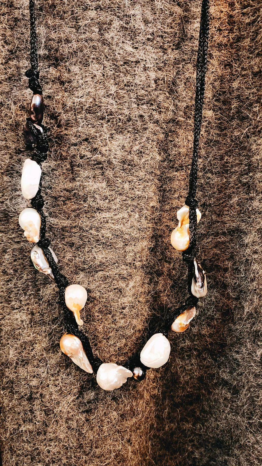 South Sea Baroque Pearls Necklace With Metallic Silver Silk (Multicolour Pearls)
