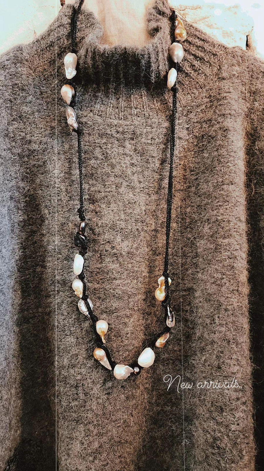 South Sea Baroque Pearls Necklace With Metallic Silver Silk (Multicolour Pearls)