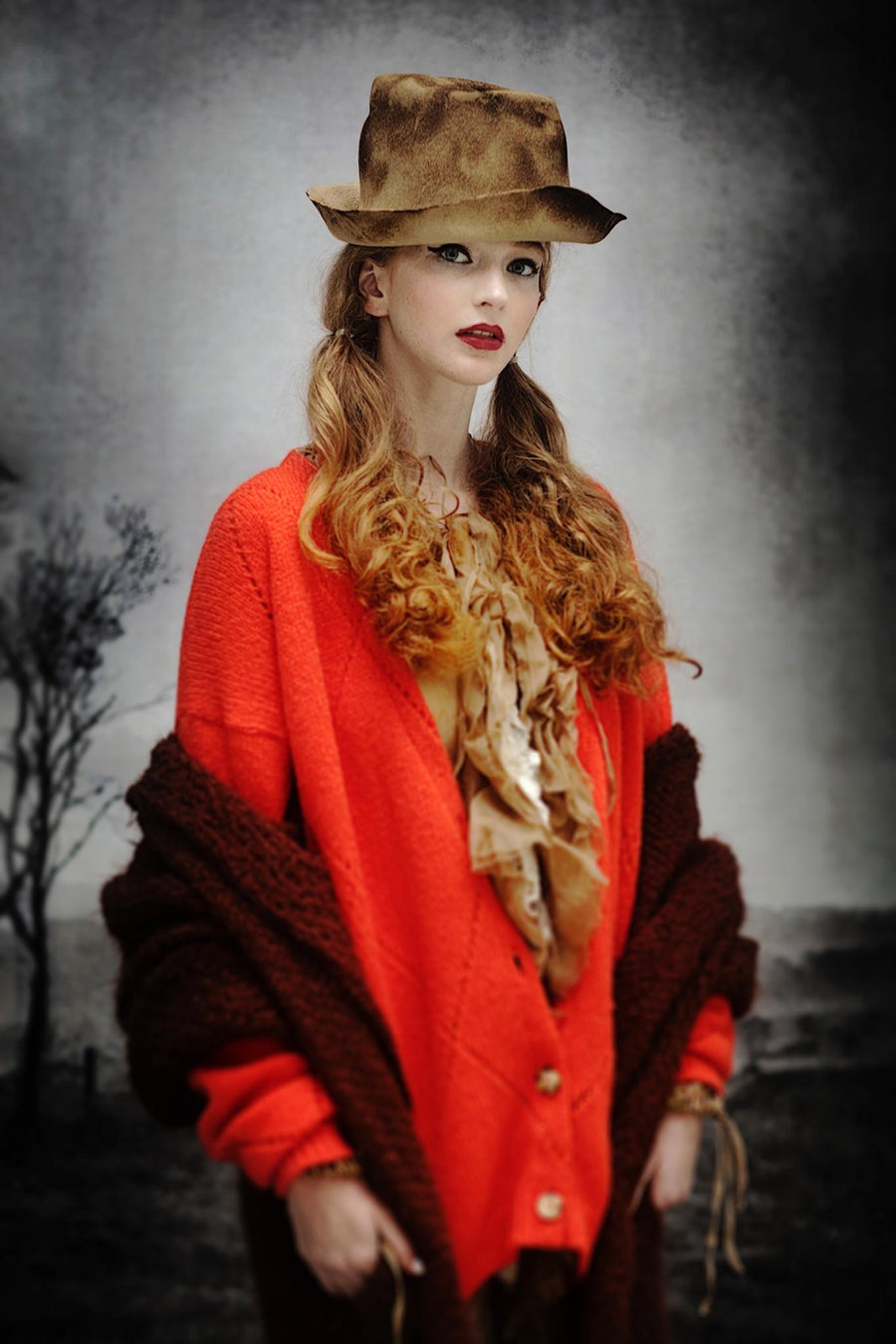 Argyle Grandpa Cardigan (Alpaca) Coral