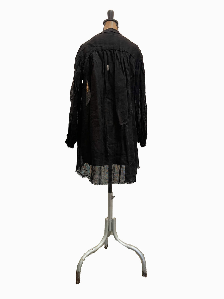 Pin-Tuck Shirt (Silk Linen) - Black