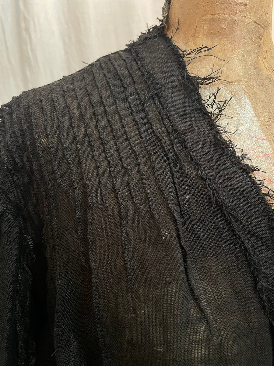 Pin-Tuck Shirt (Silk Linen) - Black