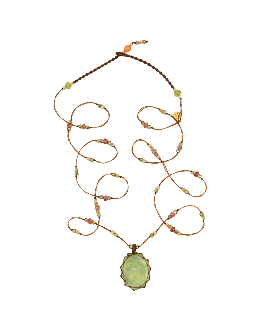 Tibetan Short Necklace - Prehnite Rutile