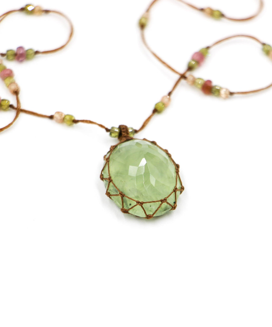 Tibetan Short Necklace - Prehnite Rutile