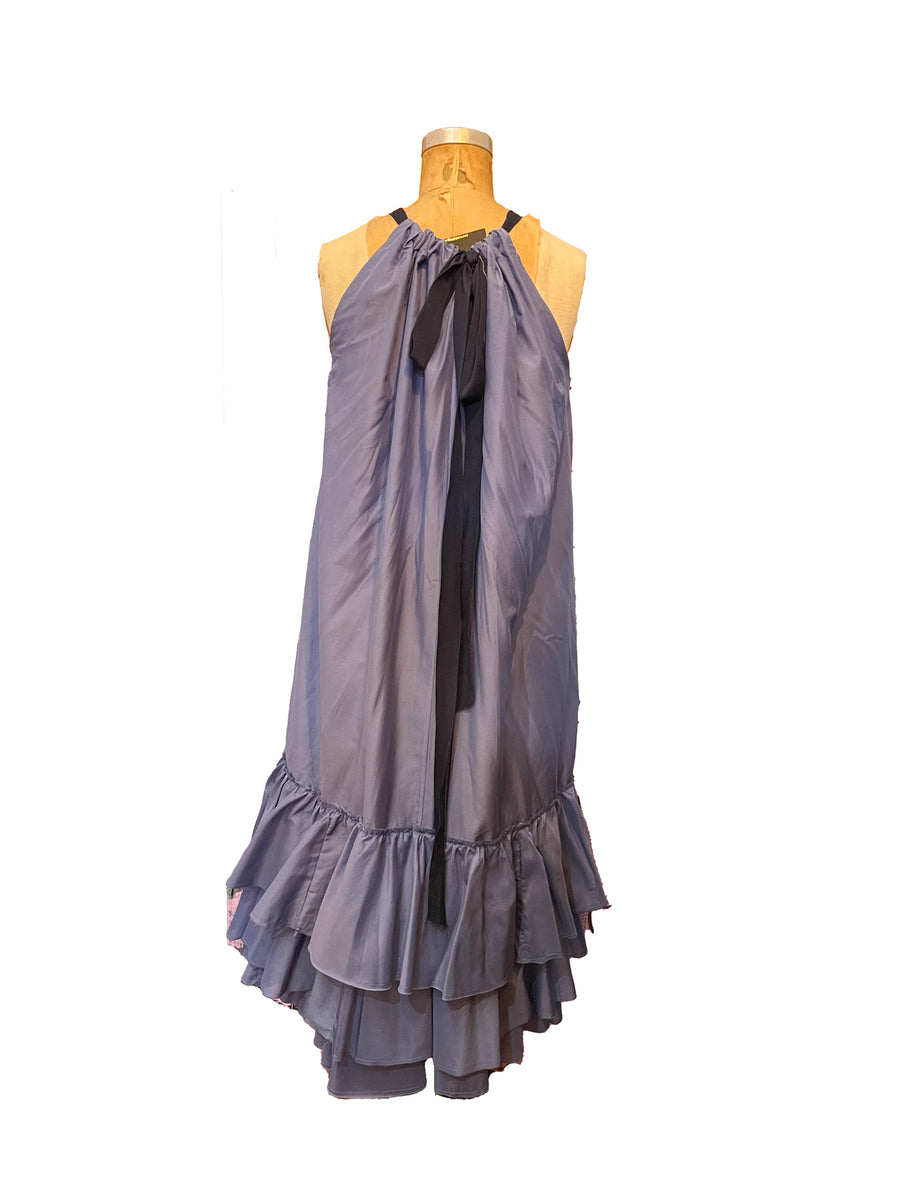 Amano silk/cotton swan dress - wedgewood