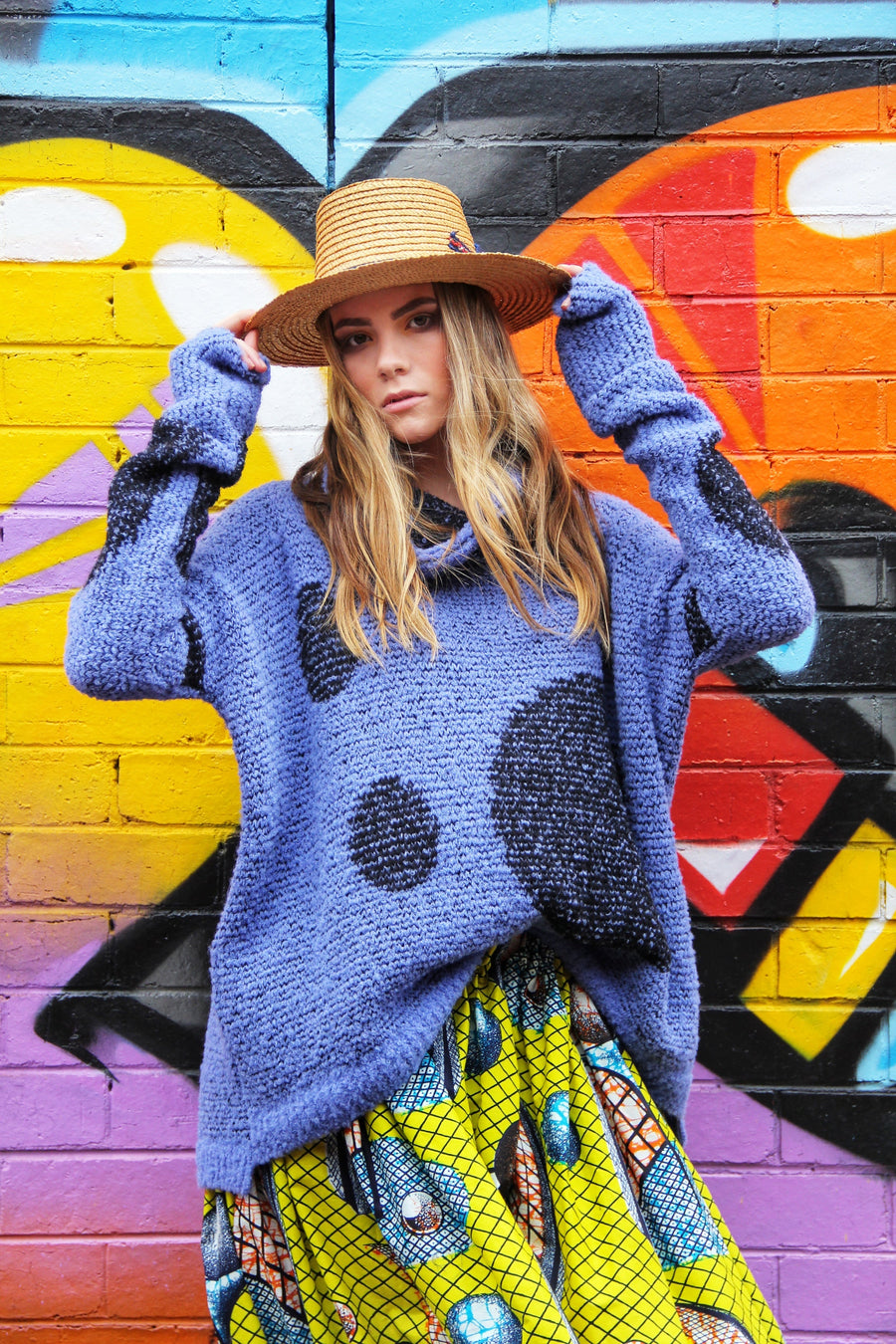 Over Size Spot Sweater (Alpaca) - Camel / Pink