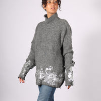 Sweater (alpaca) with handprint foil - Charcoal