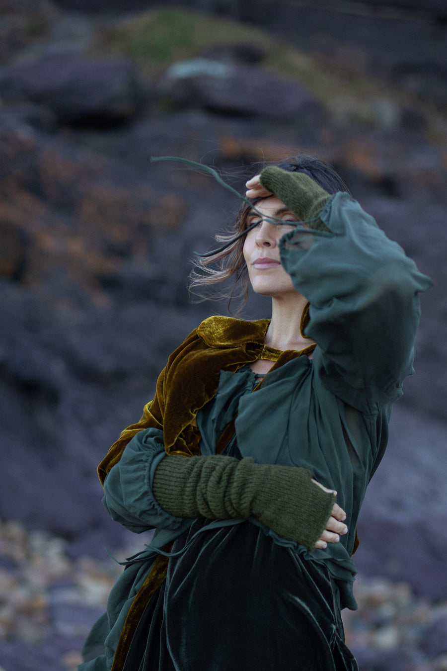 Silk Velvet Cocoon Capelet - Old Gold