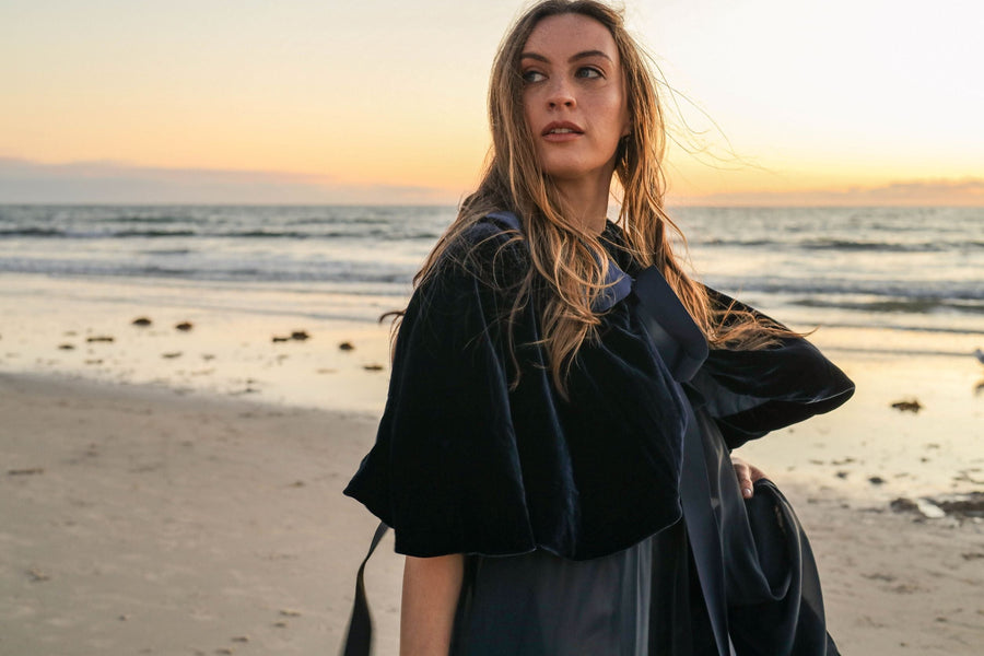 Silk Velvet Cocoon Capelet - Old Gold