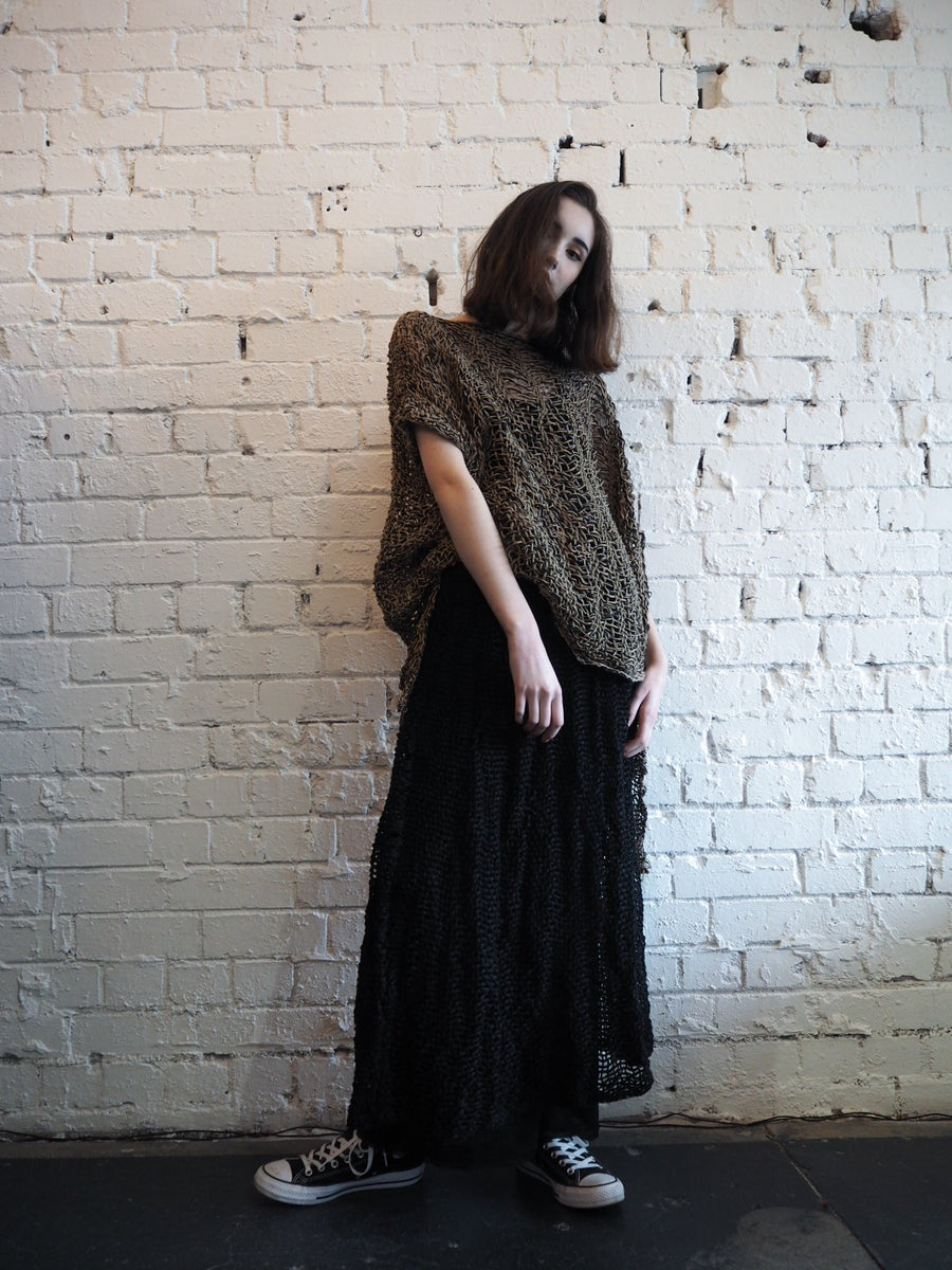 Amano loom woven linen skirt with elastic waistband - black