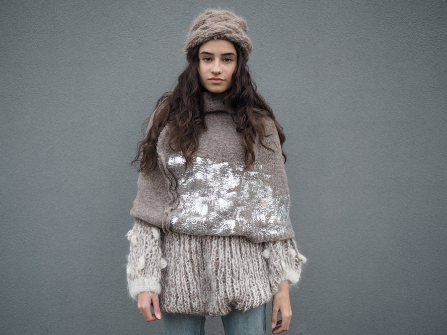 Hand knit cable beanie - Merlot Alpaca wool