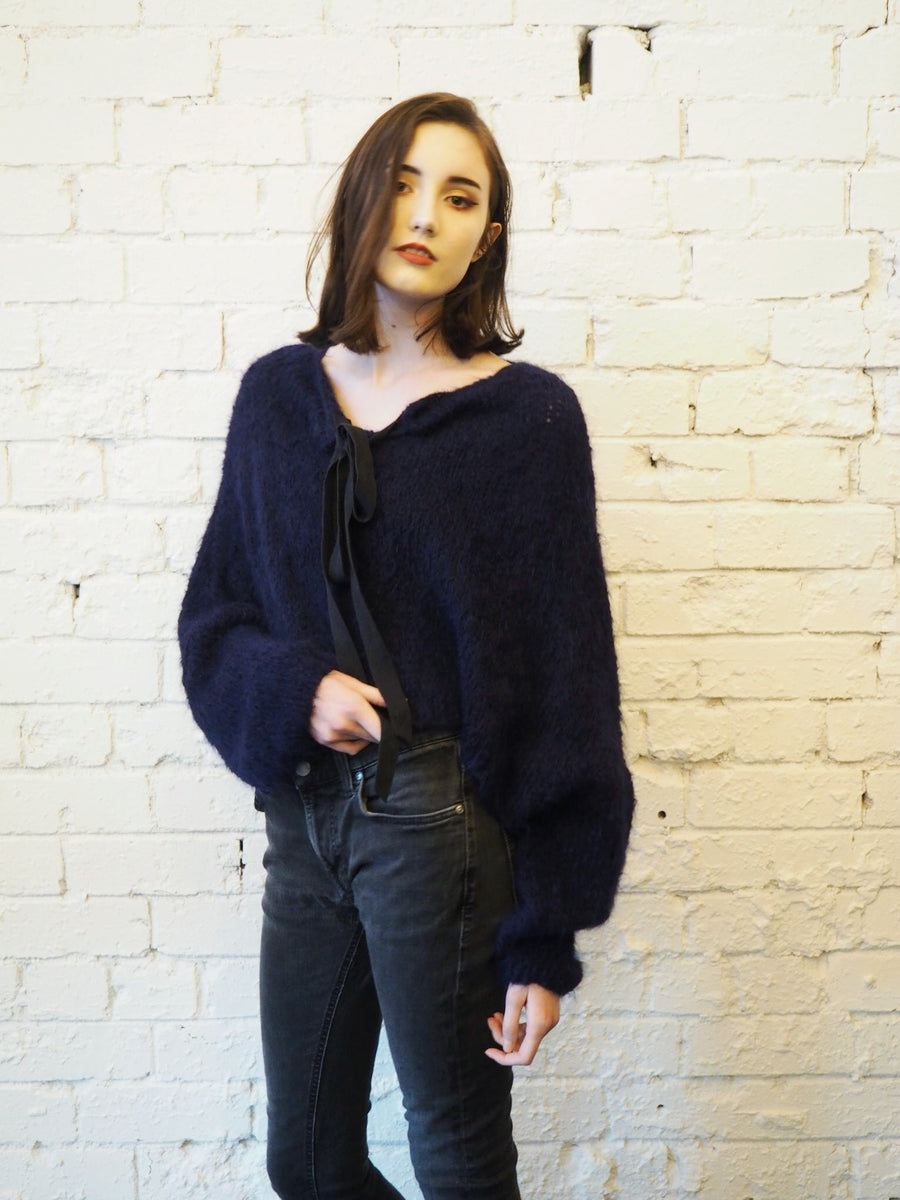 Hand Knit Batwing Sweater With Tie Back (Alpaca) - Red