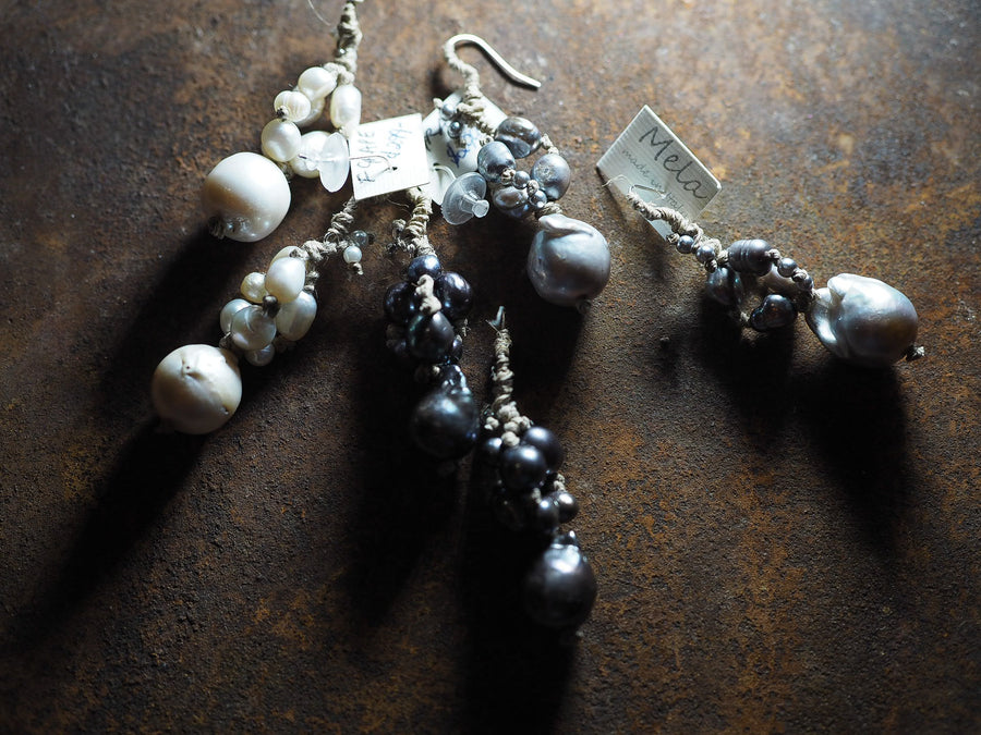 Mela Multi Pearls Drop Earrings - Ebony