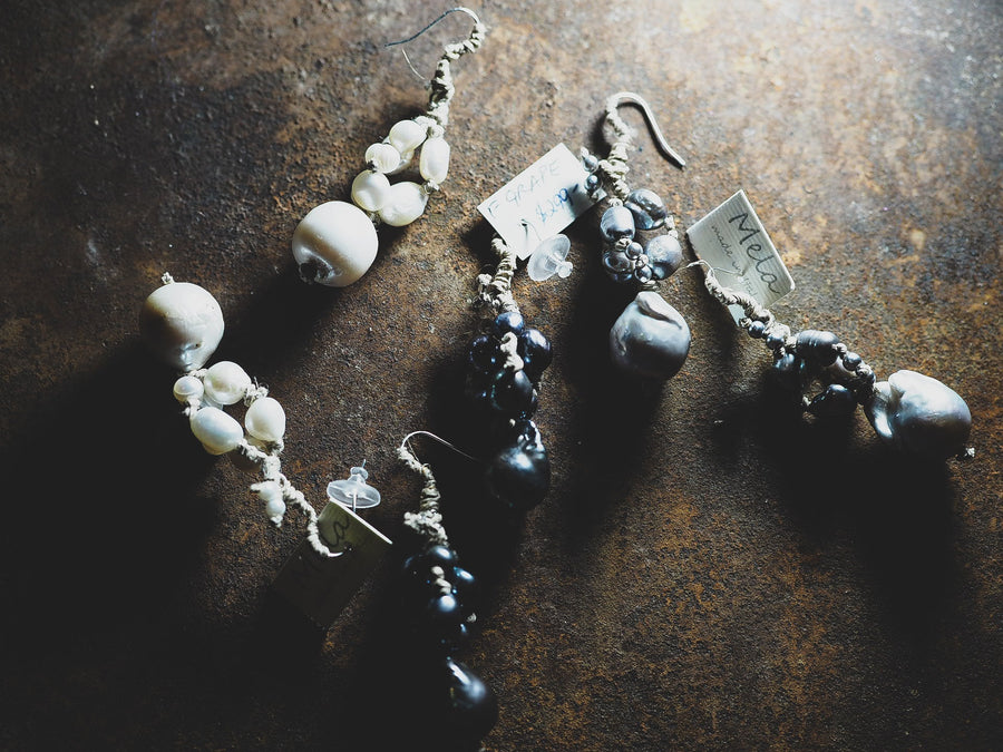 Mela Multi Pearls Drop Earrings - Ebony
