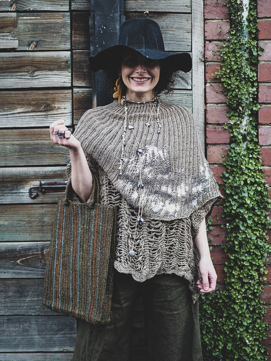 Hand Knit Shrug (Linen) W/ Foil Print - Sage