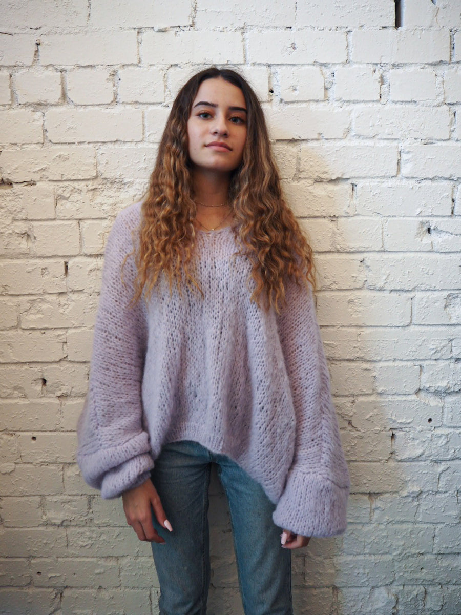 Hand Knit Batwing Sweater (Alpaca) - Candy Pink