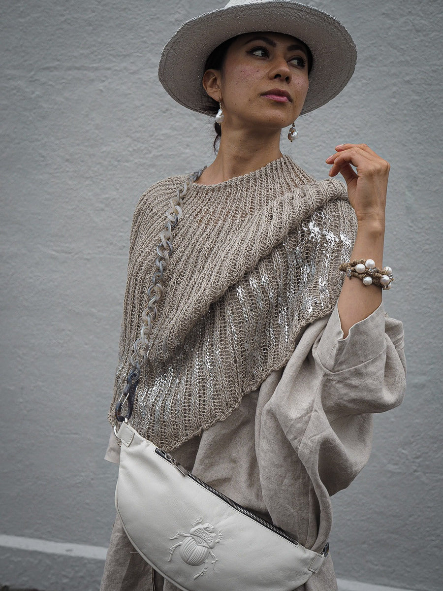 Hand Knit Shrug (Linen) W/ Foil Print - Sage