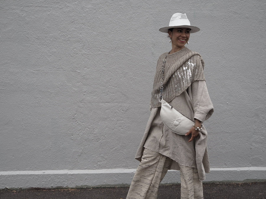 Hand Knit Shrug (Linen) W/ Foil Print - Mocca