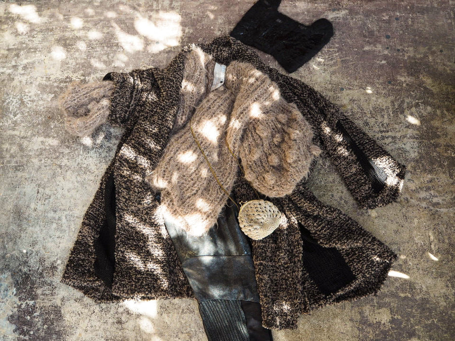 Hand Knit Popcorn Sleeve Sweater (Alpaca) - Snow