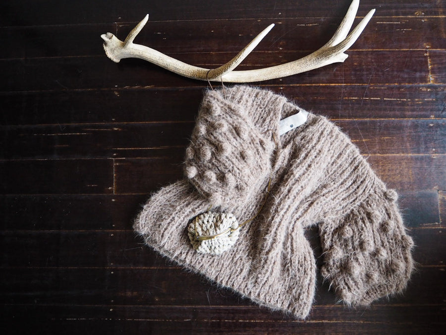 Hand Knit Popcorn Sleeve Sweater (Alpaca) - Snow