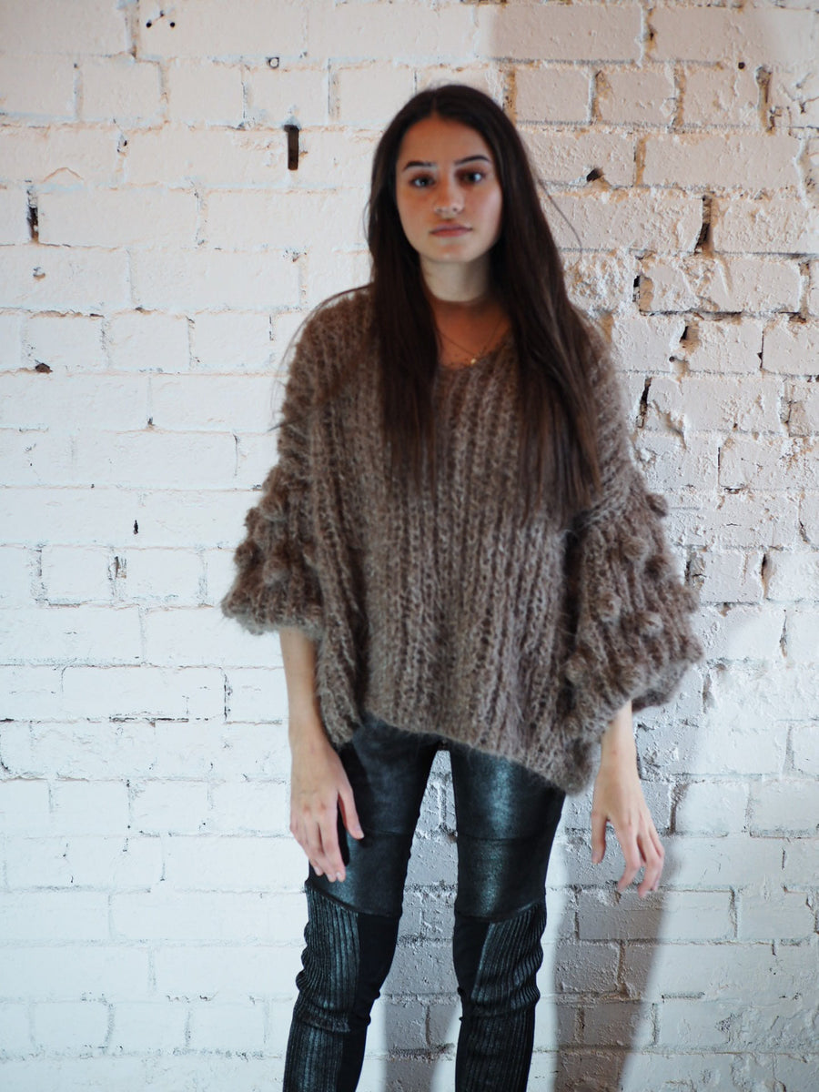 Hand Knit Popcorn Sleeve Sweater (Alpaca) - Snow