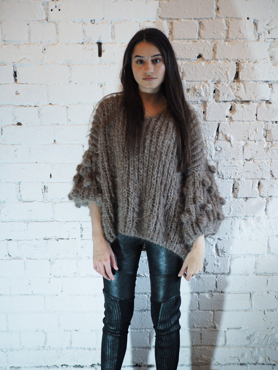 Hand Knit Popcorn Sleeve Sweater (Alpaca) - Snow