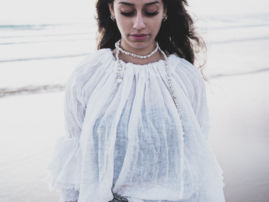 Button Back Blouse (Linen Gauze) - White