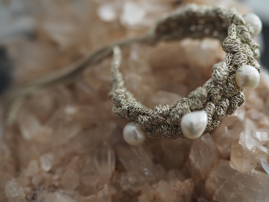 Mela crochet pearl cuff bracelet