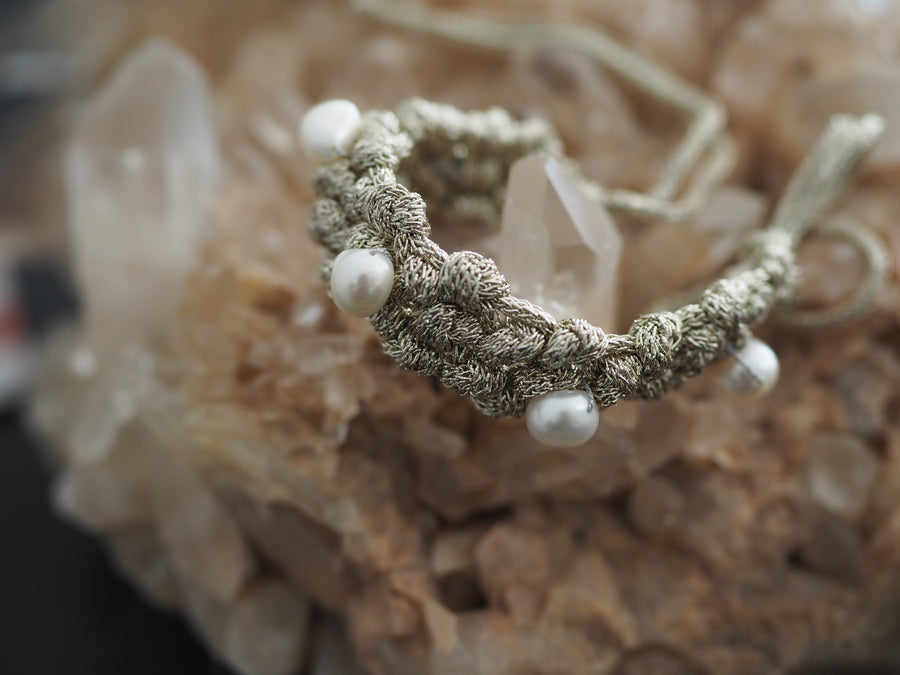 Mela crochet pearl cuff bracelet