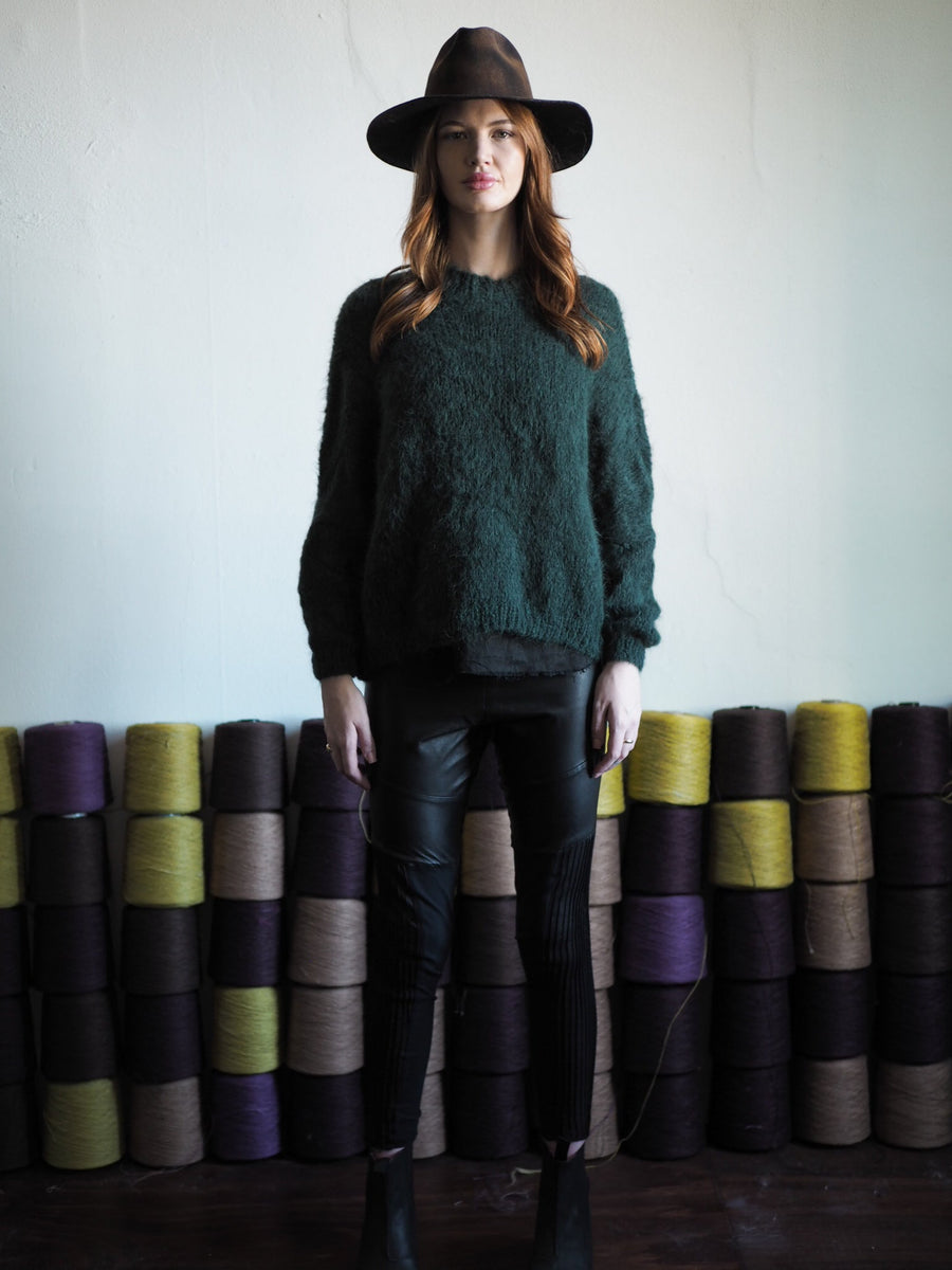 Hand-Knit Crew Neck Sweater Alpaca - Purple