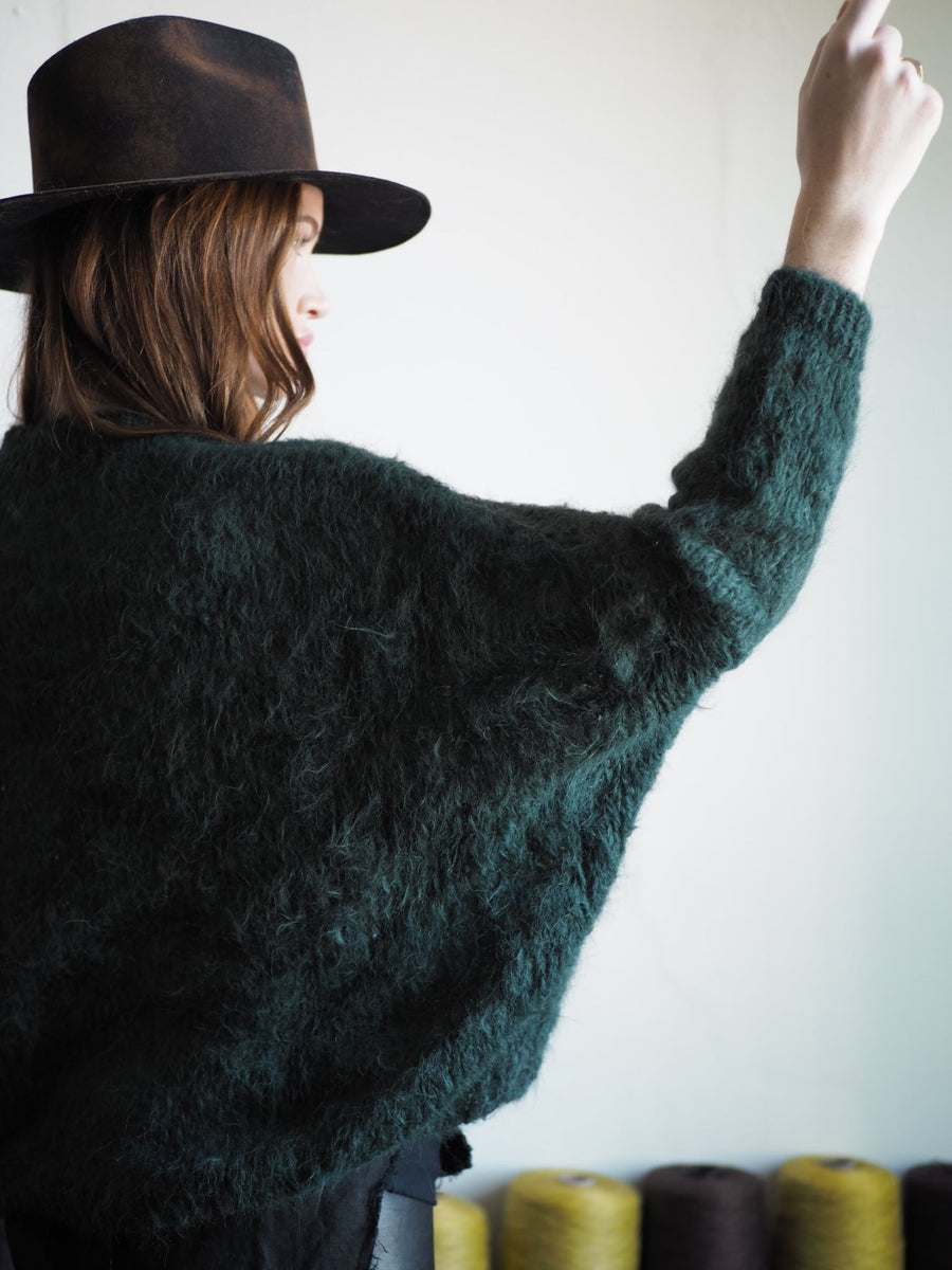 Hand-Knit Crew Neck Sweater Alpaca - Purple