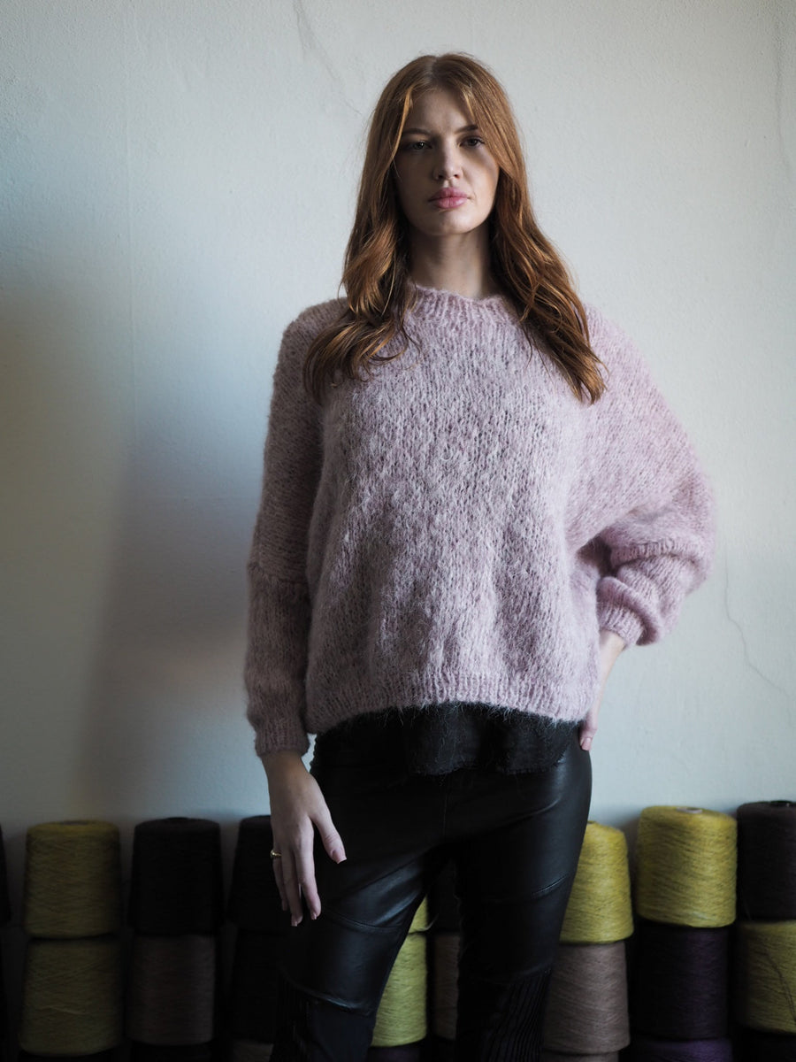 Hand-Knit Crew Neck Sweater Alpaca - Purple