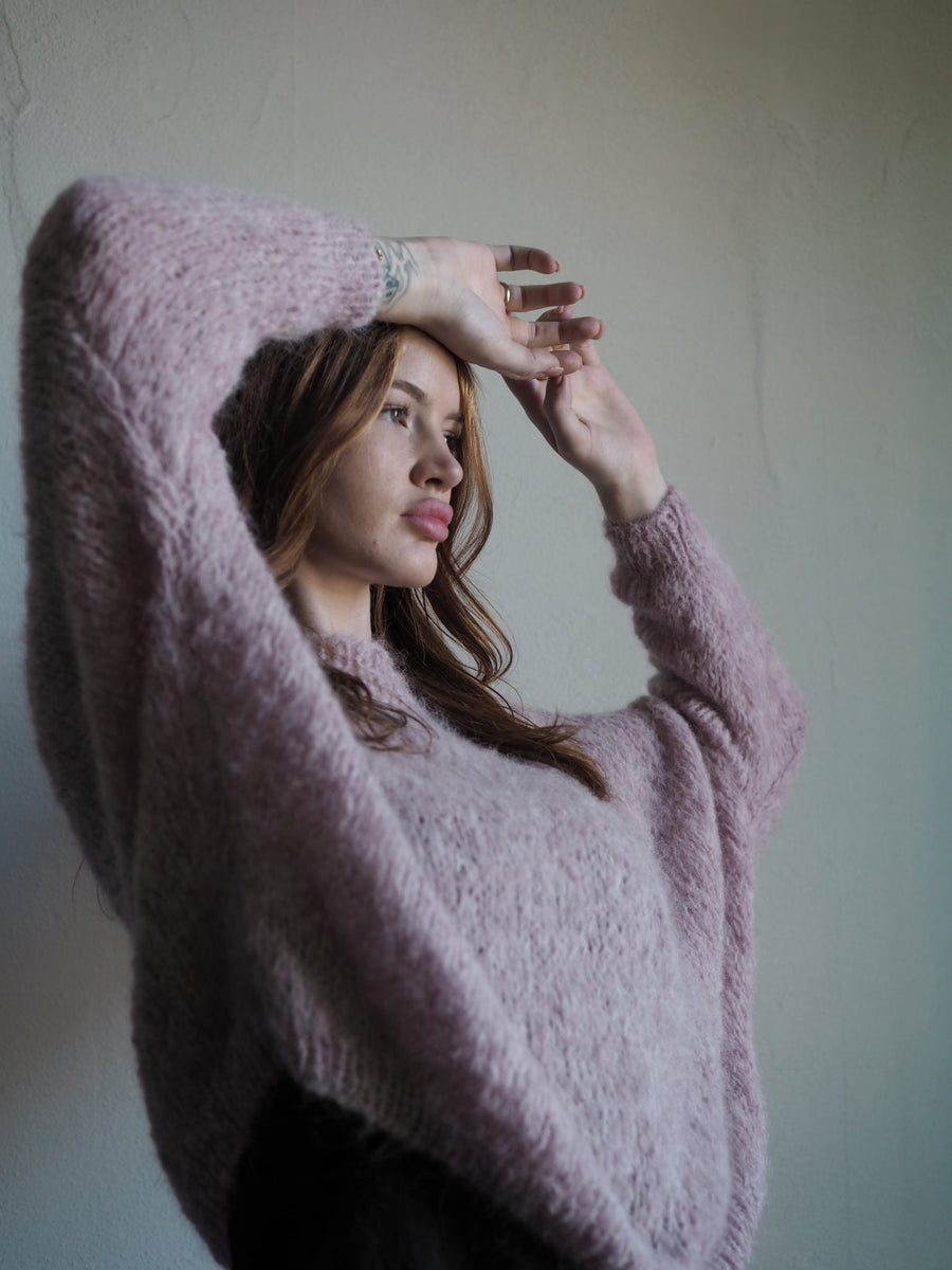 Hand-Knit Crew Neck Sweater Alpaca - Purple