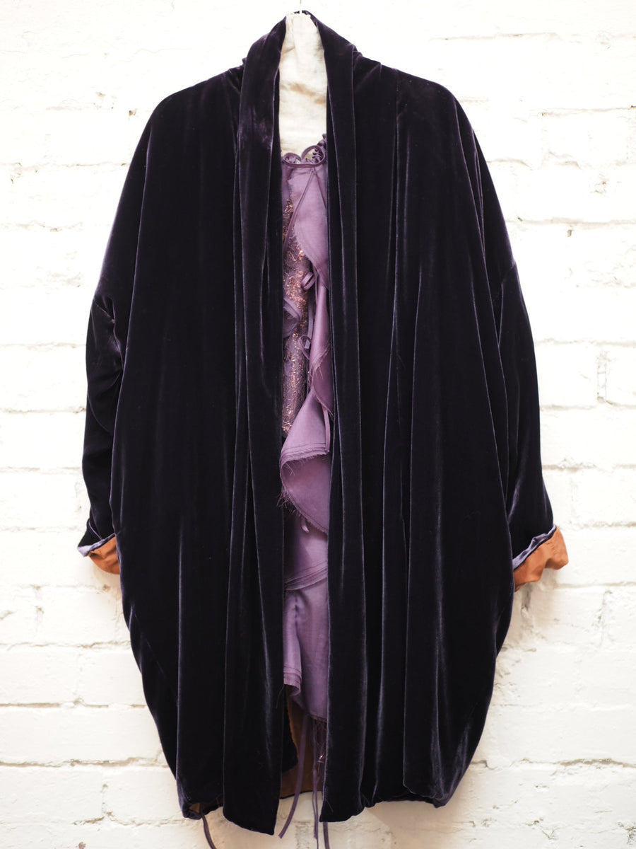 Cocoon Coat (Silk Velvet ) - Khaki Green