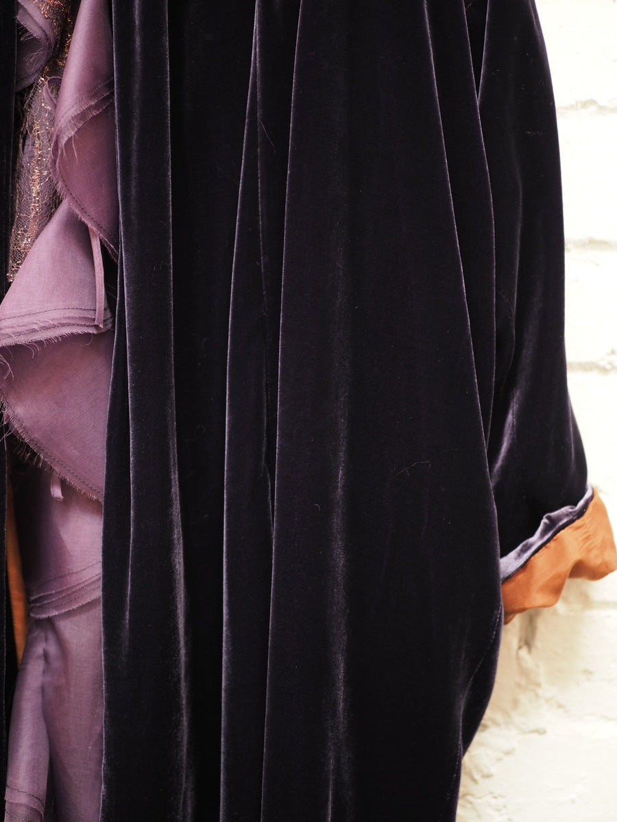 Cocoon Coat (Silk Velvet ) - Khaki Green