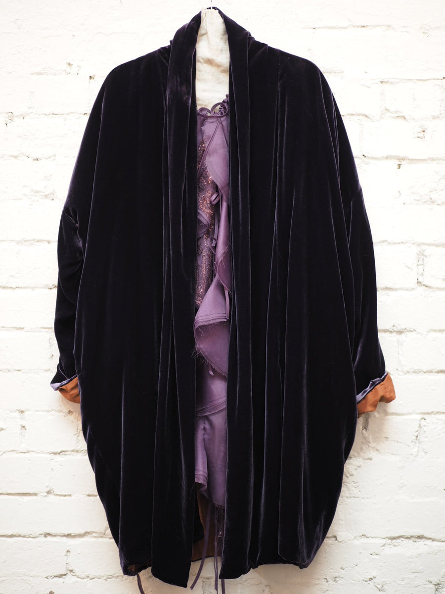 Cocoon Coat (Silk Velvet ) - Khaki Green