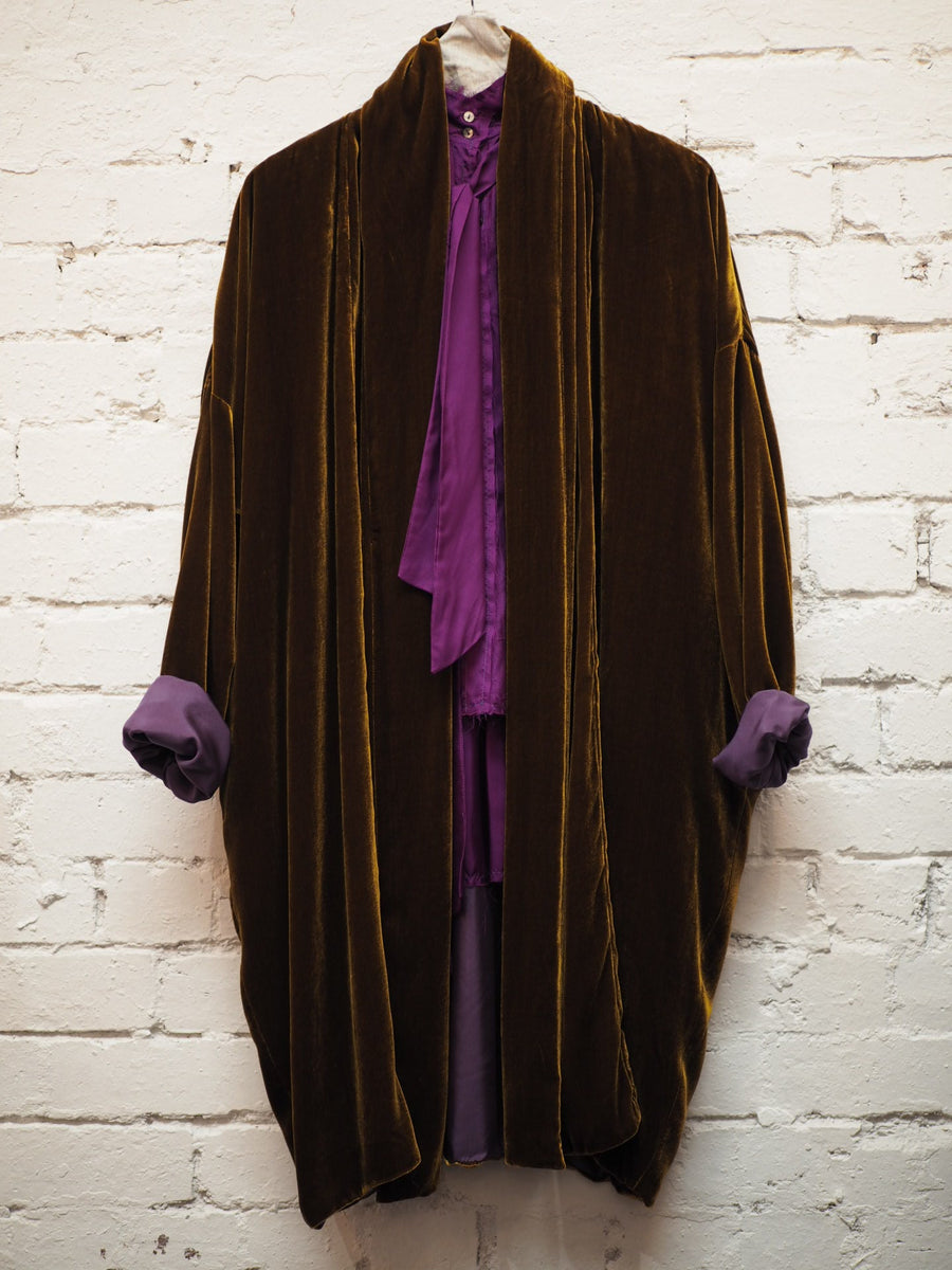 Cocoon Coat (Silk Velvet ) - Khaki Green