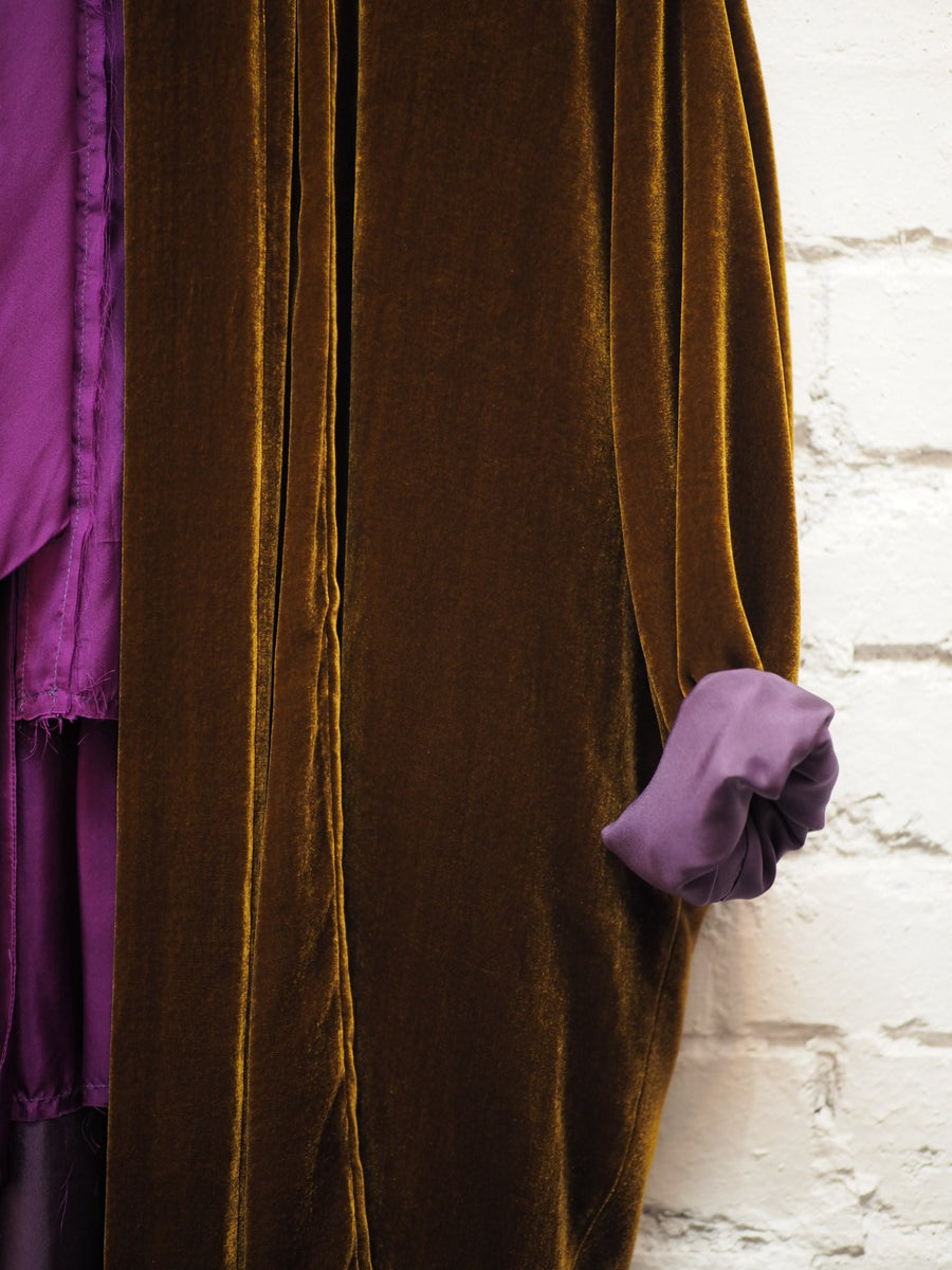 Cocoon Coat (Silk Velvet ) - Khaki Green