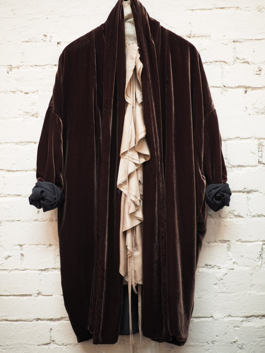 Cocoon Coat (Silk Velvet ) - Khaki Green